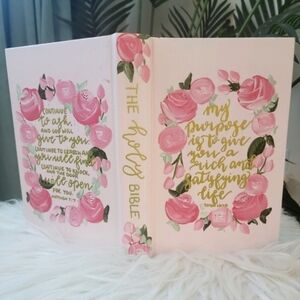 Handpainted Hardcover Pink and Green Custom NLT Bible